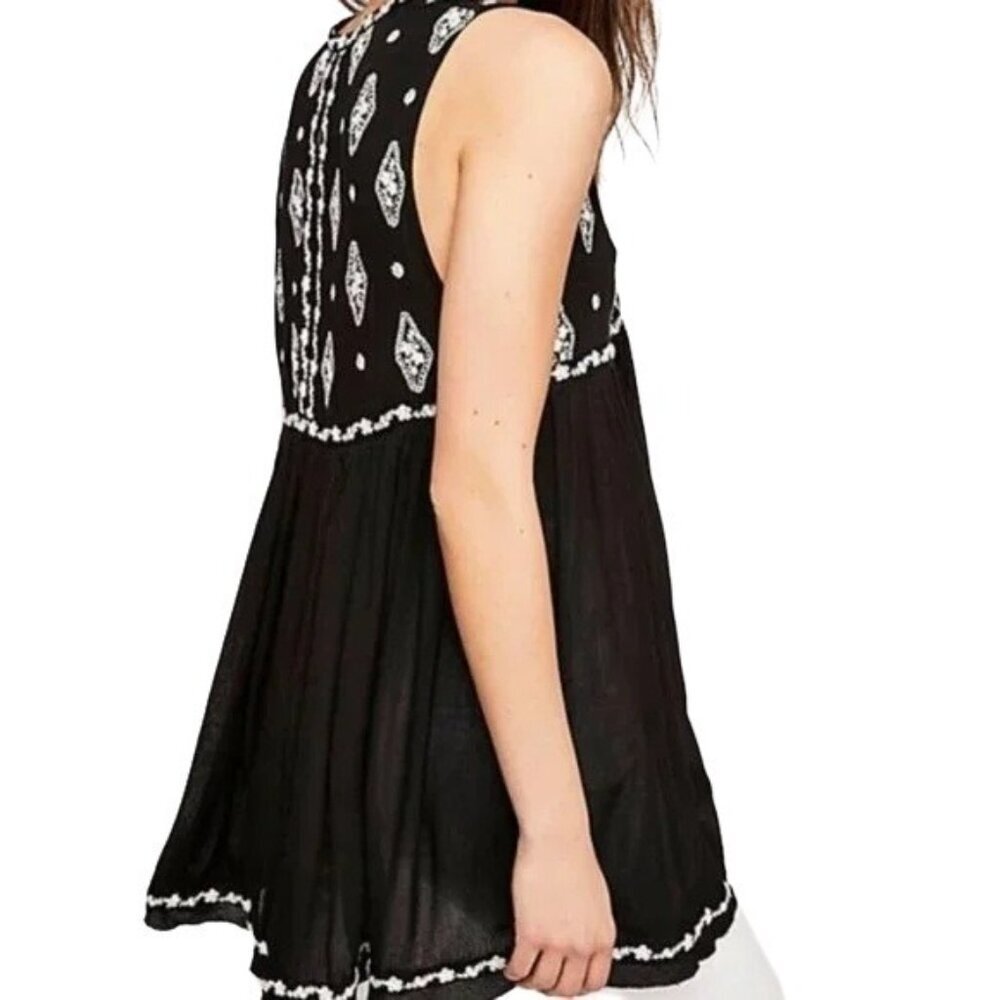 Free People Black Diamond Embroidered Tunic Top - Picture 4 of 9
